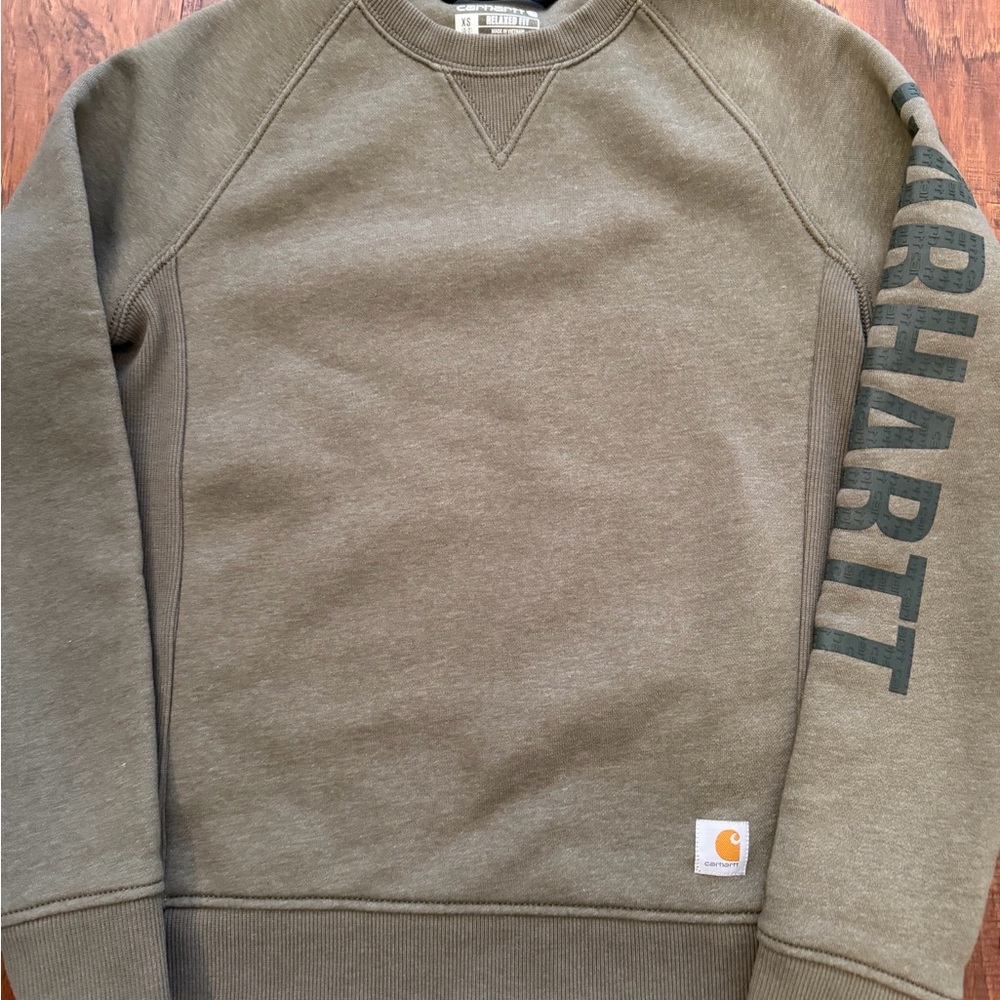 Carhartt Women's Relaxed
Fit Crewneck Logo Olive Sweatshirt - Picture 4 of 15